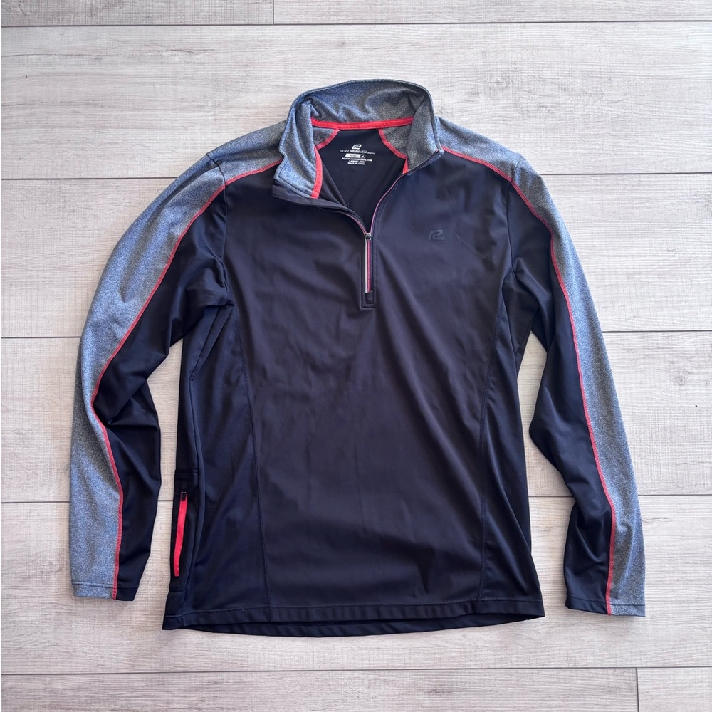 ROADRUNNER Athletic Quarter Zip Black Jacket with Gray Sleeves & Red Trim Size M